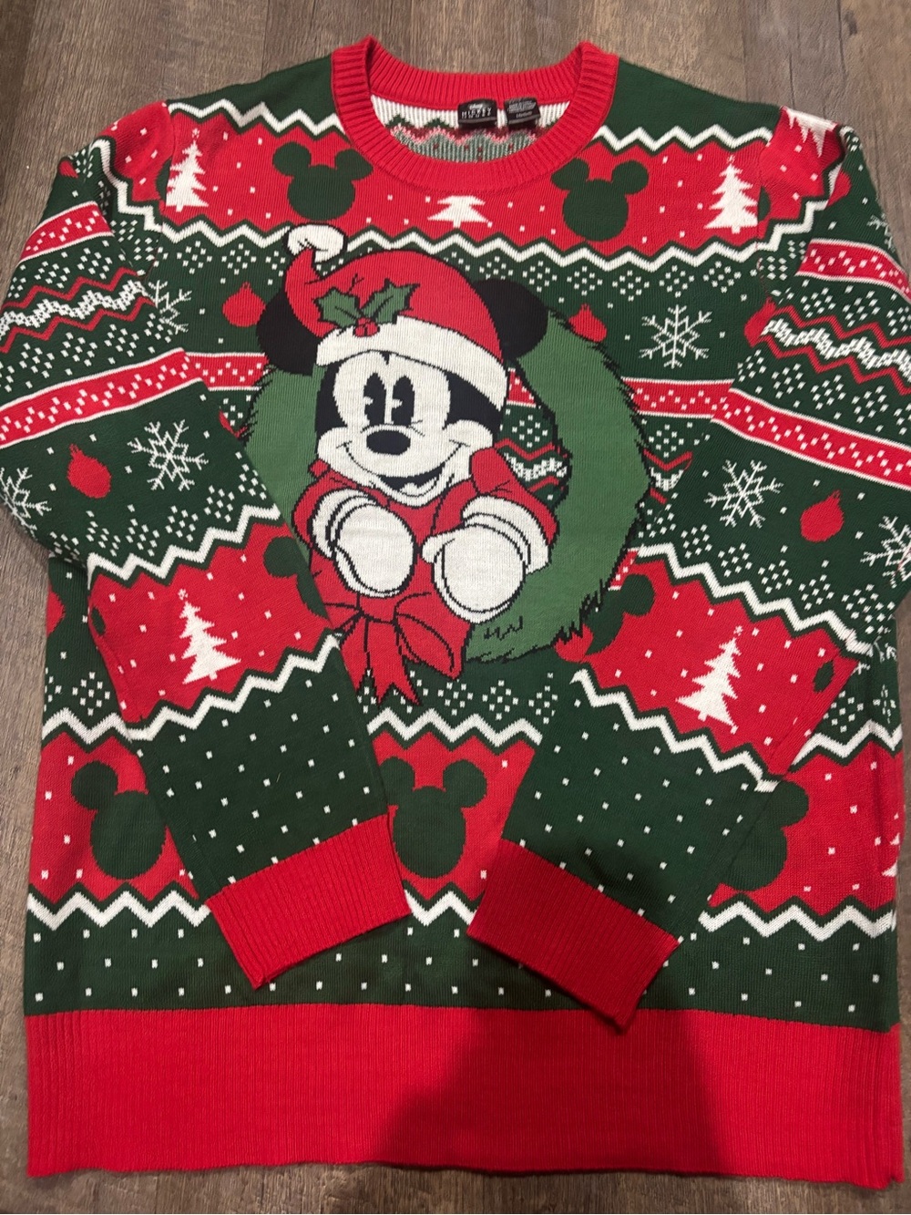 Mens Disney Mickey Mouse Holiday Knit Sweater - Red & Green